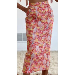 LULU'S SZ S Ellarina Pink Multi Metallic Maxi Pencil Skirt NEW B62